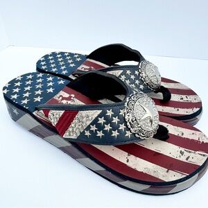 Montana West Western Wedge Sandal US Flag Rhinestone Flip Flop Country Glam 10